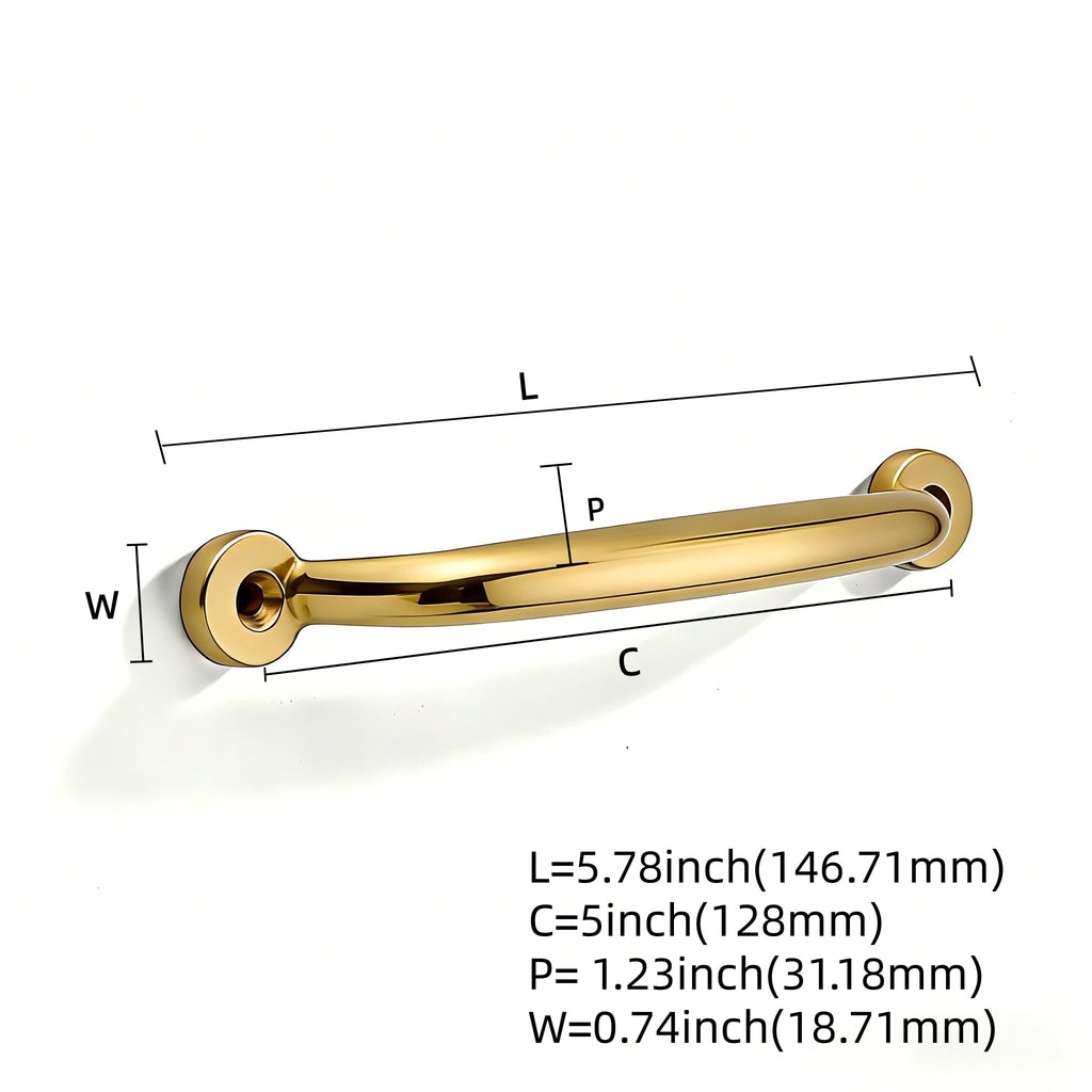 Luxury 5-Pack 100% Solid Brass Cabinet Pulls, 5" Center-to-Hole Pulls in Unlacquered Brass Finish for Drawers & Doors