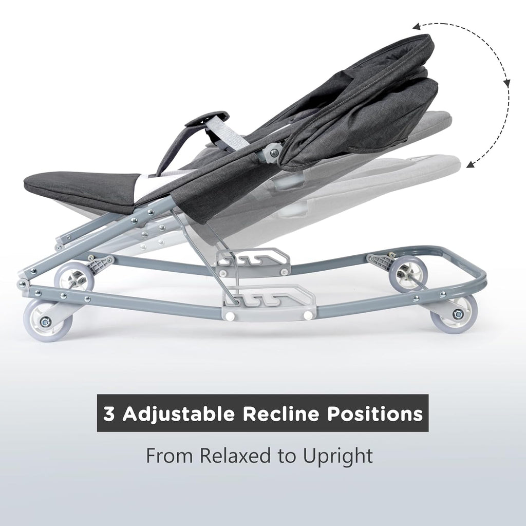 Rocking Baby Bouncer with Canopy, Mode Rocking & Rolling Infant Seat, Portable Baby Chair for 0-18 Months(Grey)