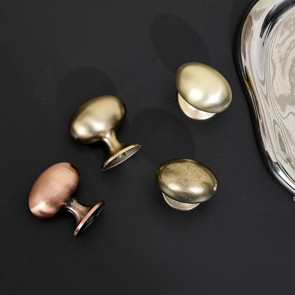 10 Pack 1.4" Round Mushroom Cabinet Knobs Antique Brass Hardware