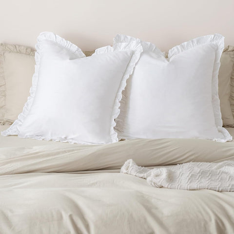 100% Washed Cotton Euro Shams with Ruffle, 2 Pack 26" x 26" Cotton Euro Sham Pillow Covers, No Insert, Ultra Soft