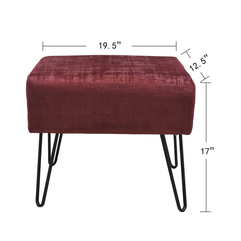 Burgundy Velvet Tufted Ottoman 19.5"x12.5"x17"H Entryway Bench Furry Makeup Stool Wine Red Foot Rest Stool Bedroom