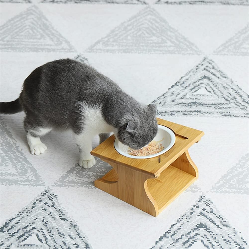 Cat Bowls Pet Dining Table with Raised Slope Wooden Stand Elevated Pet Bowls with Oblique Stand for More Comfortable