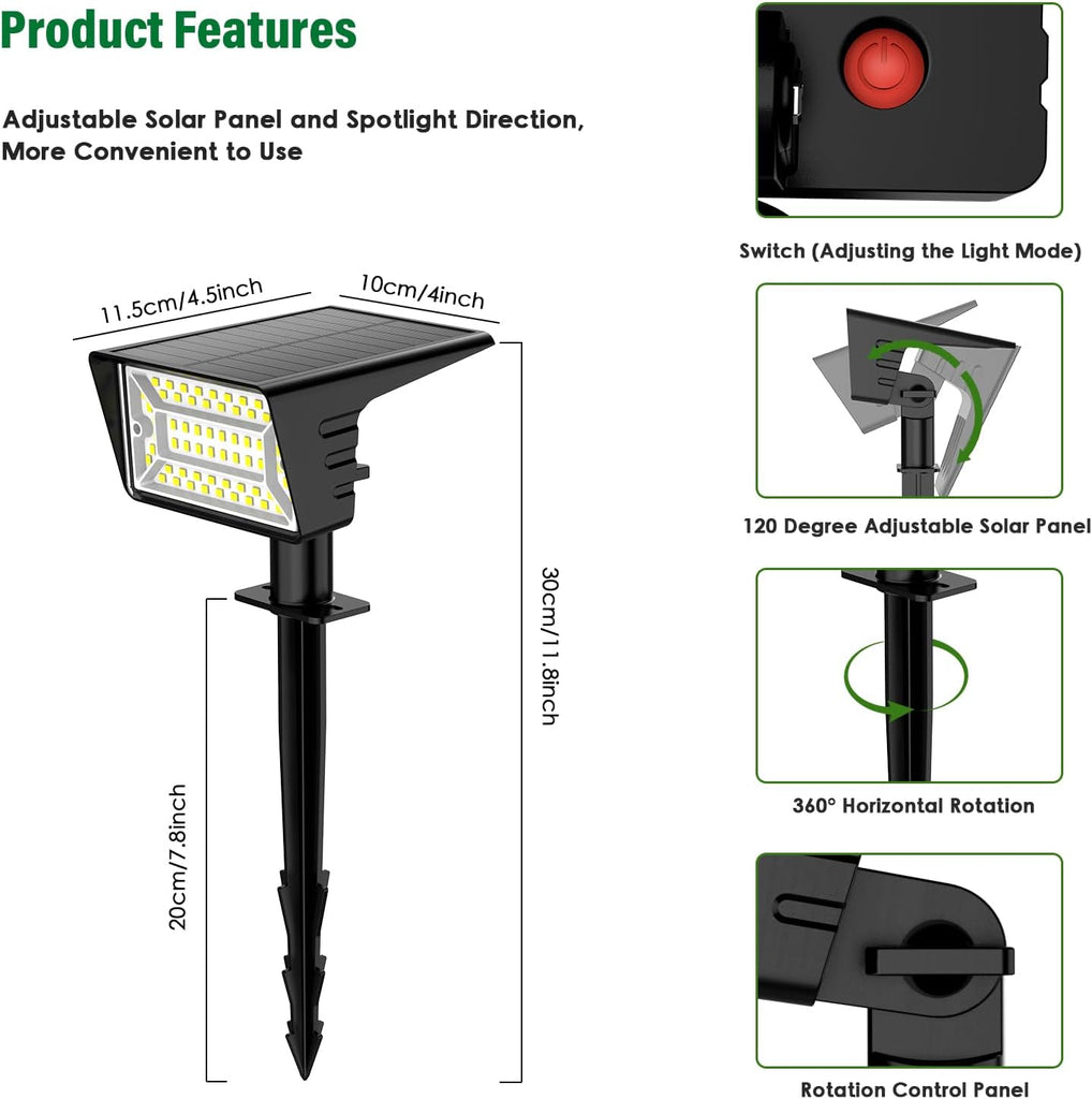 Spot Lights Outdoor with 60 LED & Auto On/Off, 4 Pack Solar Lights Outdoor Waterproof IP68 with 3 Lighting Modes