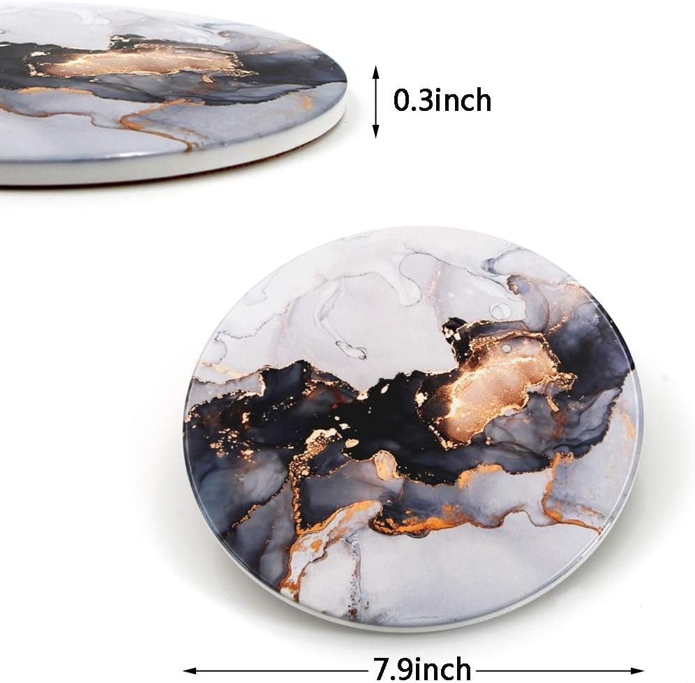 Ceramic Trivet for Hot Pots and Pans, Kitchen Decor Accessories for Table,Heat Resistant Mat with Marble Style,Round - Set of 2
