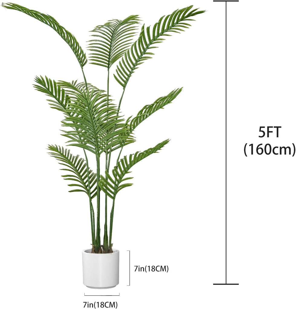 5FT Artificial Palm Tree - Tall Indoor Artificial Plant with Pot, Realistic Silk Palm Tree Decorative Plant, Natural