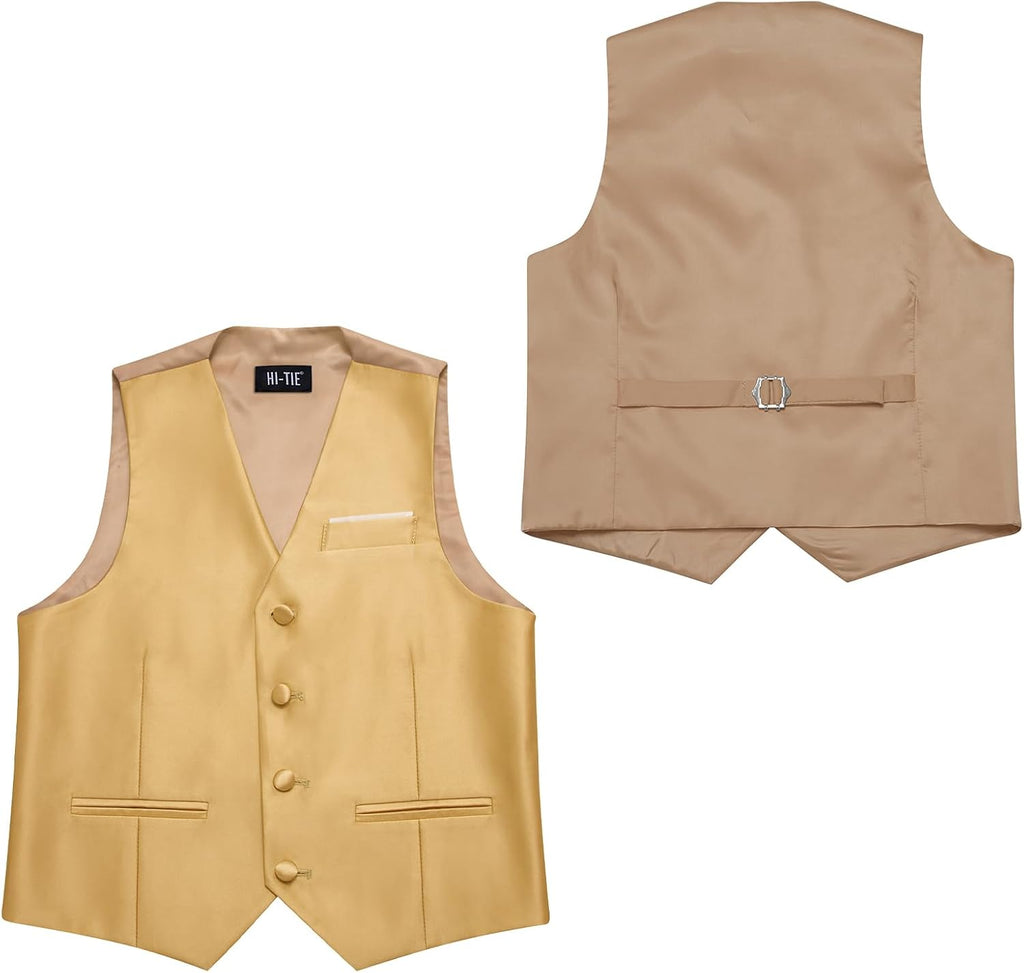 Boys Vest Solid Suit Vest for Boy Tie Bowtie Pocket Square Cufflinks Lapel Pin Tie Clip Vests Kid