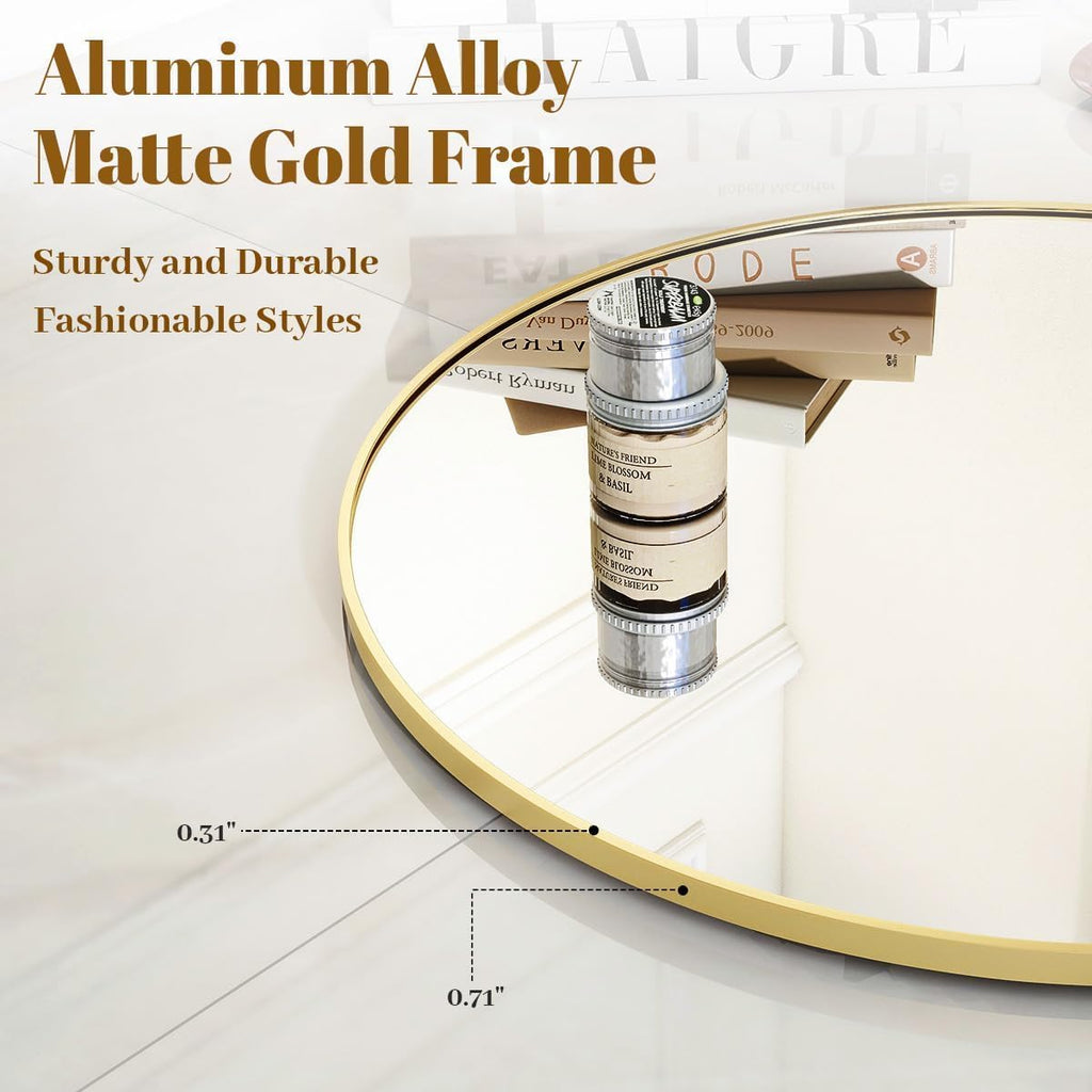 Large Gold Round Bathroom Mirror 48" with Thin Metal Frame