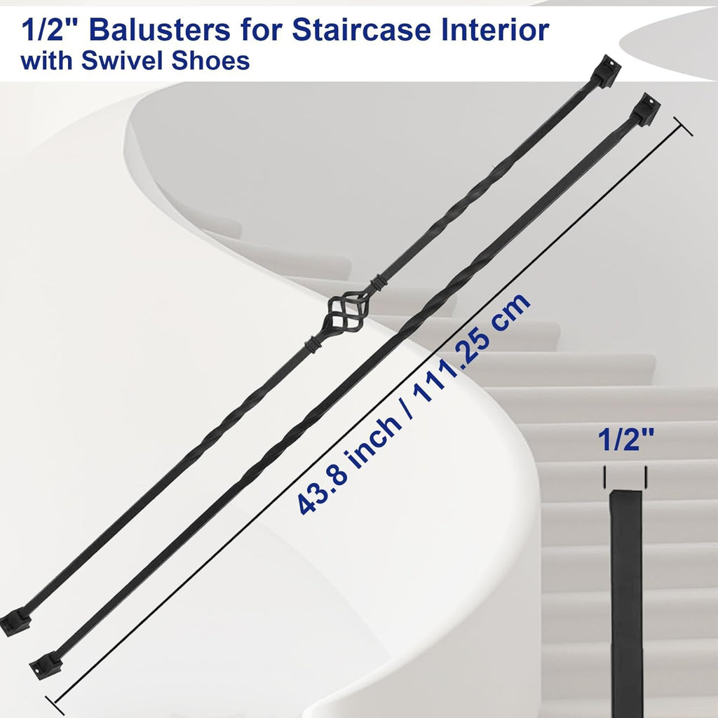 16-Pack Wrought Iron Stair Balusters, 44" Basket Twist Design