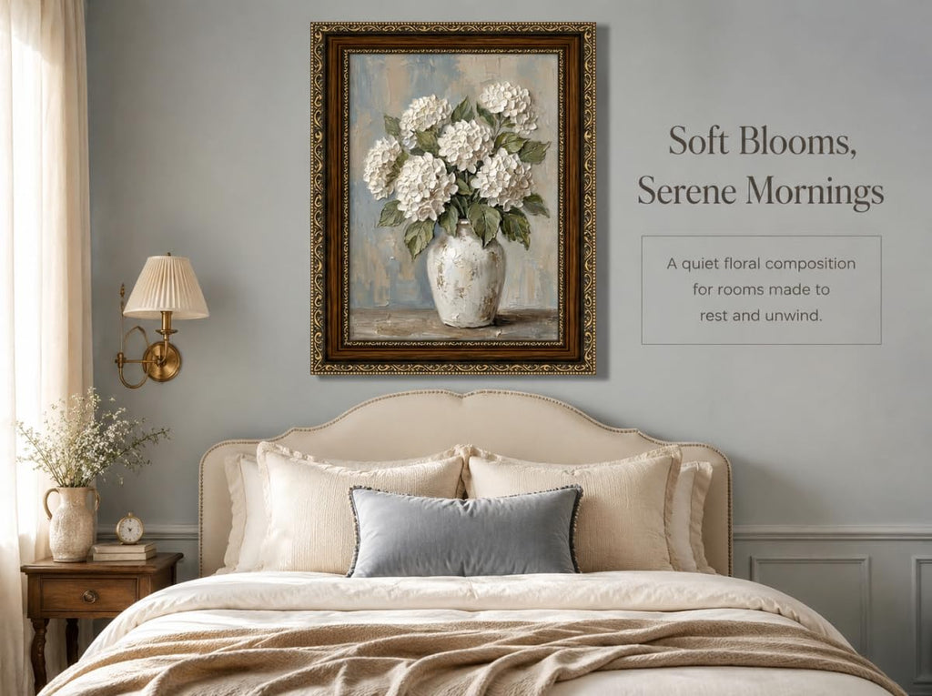 Vintage Framed 3D Texture White Hydrangea Canvas Wall Art
