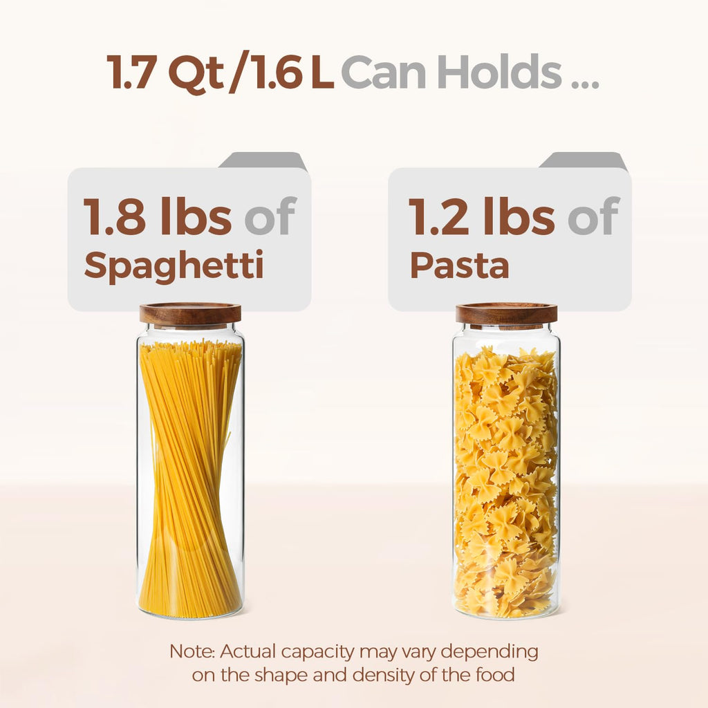 Glass Pasta Storage Containers with Acacia Wood Lids 1.7Qt 3Pack