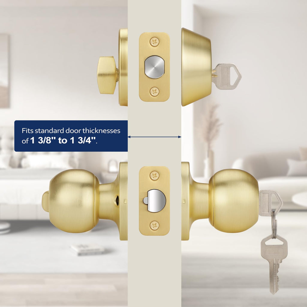 3 Pack Satin Brass Entry Door Locksets with Deadbolt