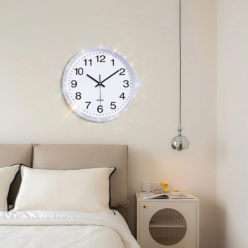 Bling Round Wall Clock for Wall Decoration, Glass Rhinestone Full Coverage Clock Sparkle Twinkle Glitter Home Decor.