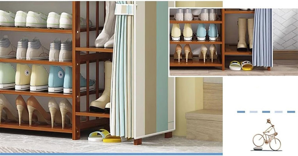 Slim Shoe Organizer, Solid Wood Shelf, Multilayer, Oxford Cloth Cover, Dustproof, Shoe Cabinet, Domestic Door