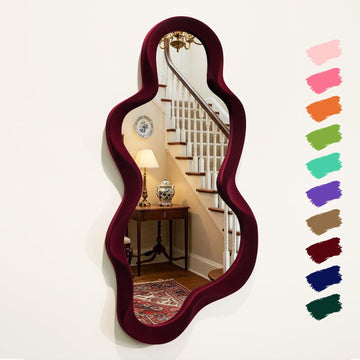Mirror Wall Decor for Retro Living Room Bedroom, 13.8x29.7, Wine Red