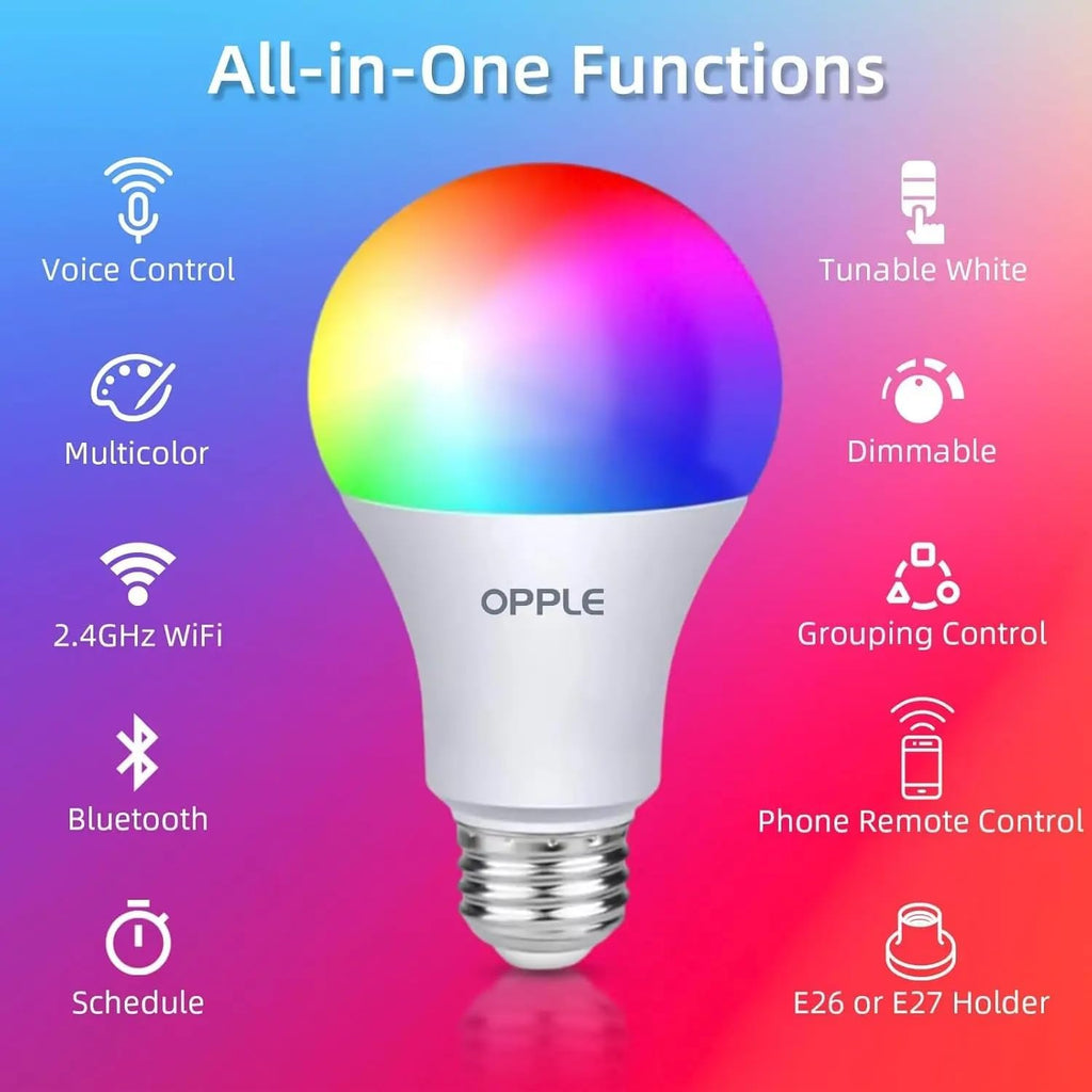 Smart Light Bulbs, 60W Equivalent WiFi Bluetooth Dimmable LED RGB Light Bulbs, Full Color Changing Smart Light Bulb