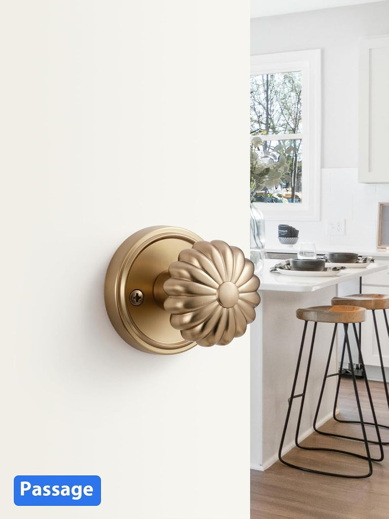 Door Knobs Champagne Bronze Passage Door Handle Doorknobs, 2 Pack