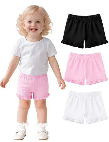 3 Pack Baby Girls Ruffle Shorts Toddler Cotton Dance Shorts Soft Summer Clothes Black+White+Pink