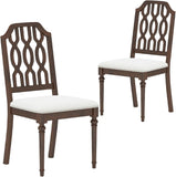 Farmhouse Dining Chairs Set of 2, Vintage Wooden Dining Room Chairs with Lattice Back, Turned Legs and Upholstered Seat with Nailhead Trim, Walnut Brown