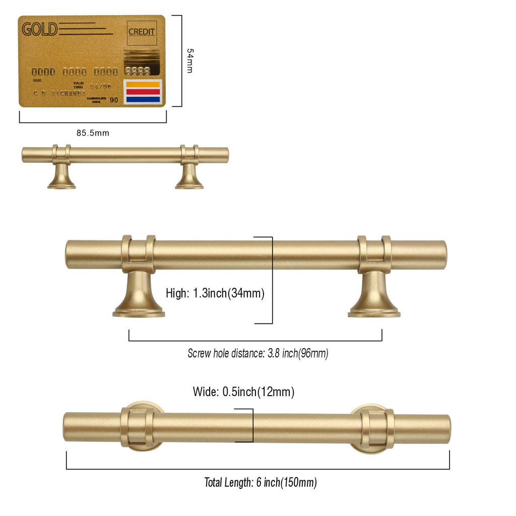 10 Pack Matte Gold Cabinet Pulls 3.75 Inch(96MM) Hole Centers Kitchen Cabinet Handles Cabinets Hardware Drawer Pulls