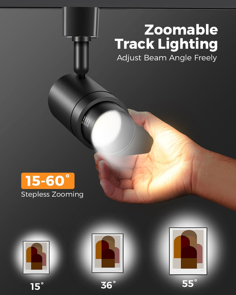 16 Pack Zoomable H Track Lighting Heads Dimmable, Black 12W