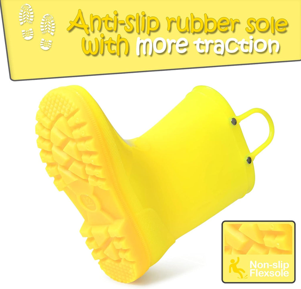 Kids Girls & Boys Rain Boots with Easy-on Handles Outdoors