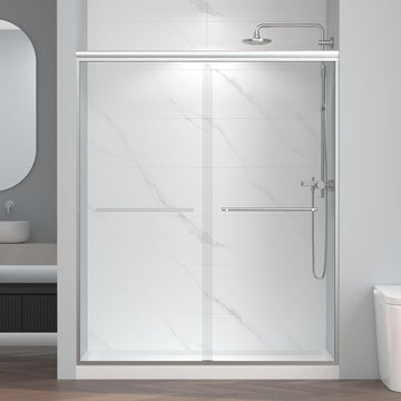 56-60" W x 72" H Semi-Frameless Bypass Sliding Shower Door, Easy-to-Clean Treated Clear Tempered SGCC Glass