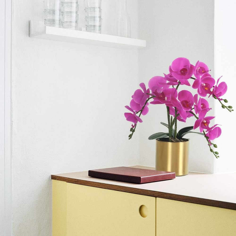 Artificial Orchid Flower with Vase, White Orchid Bonsai Faux Orchid Phalaenopsis Plant Pot Arrangements Decoration
