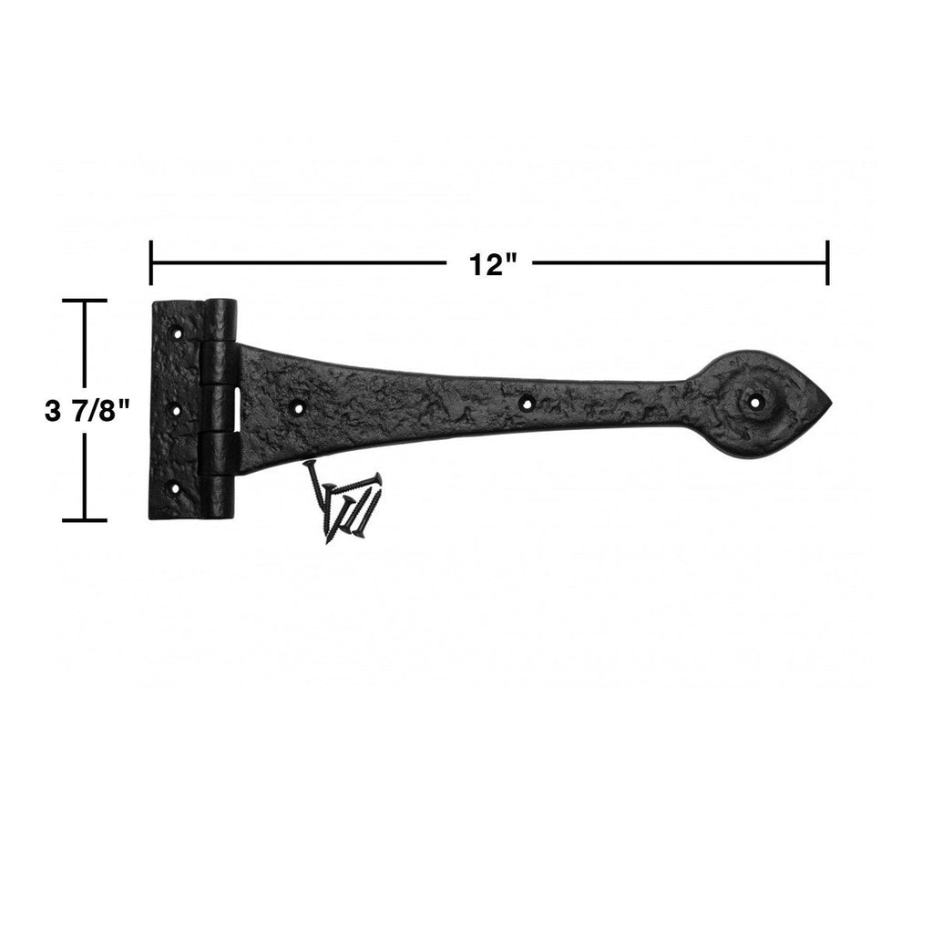 Strap Hinge 12 in. Spade Tip Black Wrought Iron Strap Gate and Door Hinges with Hardware Pack of 2