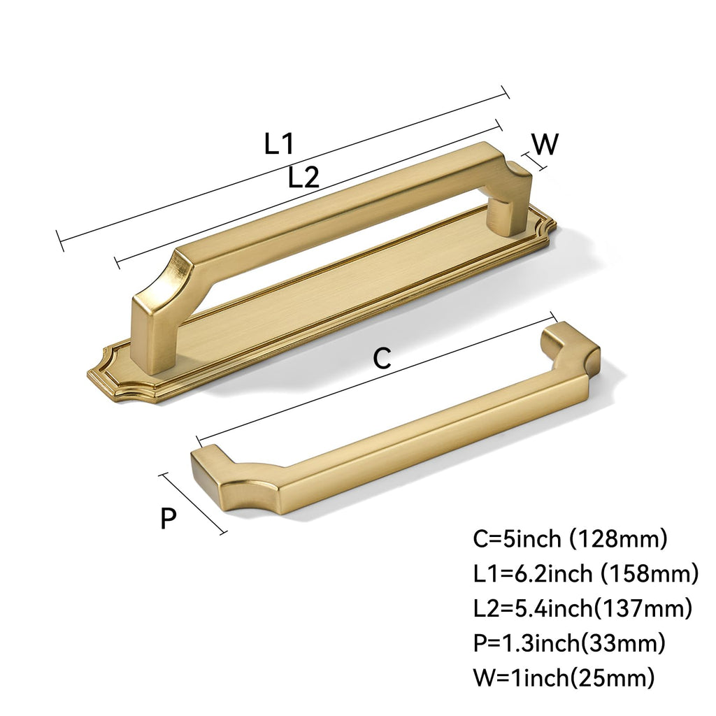 5 Pack 5 Inch Hole Center Champagne Bronze Cabinet Pulls with Backplate - Heavy-Duty Handles Cabinets - Solid Base