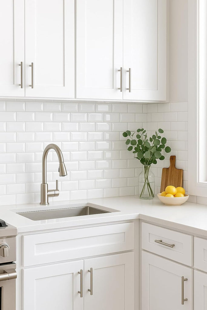 3x6 Bright White Beveled Glossy Ceramic Subway Tile - Wall Tile Backsplash, Bathroom Shower, Accent Walls - Box
