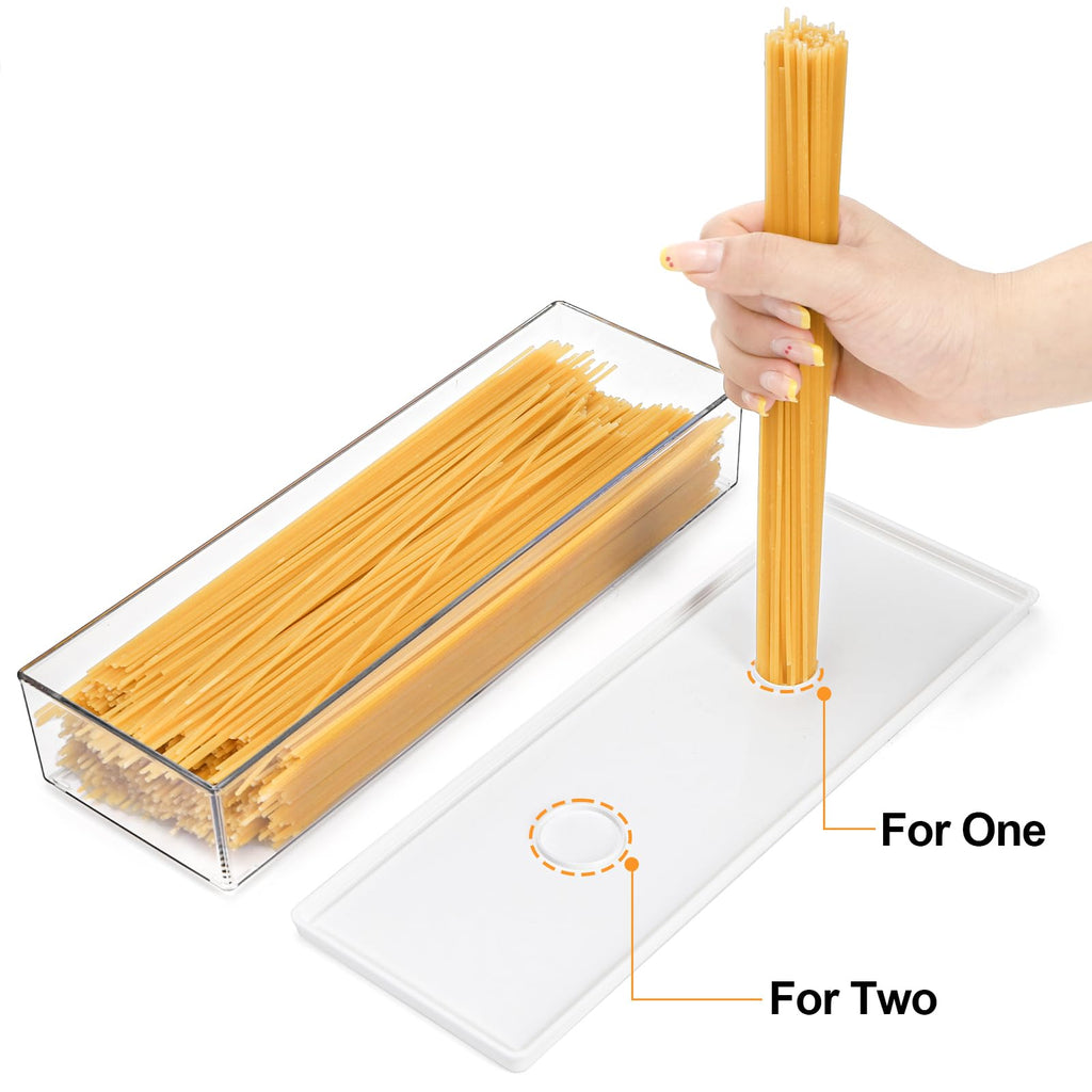 6 Pc Pasta Containers with Lids for Pantry, Airtight Spaghetti Noodle Holder, Plastic Food Keeper for Fridge Kitchen