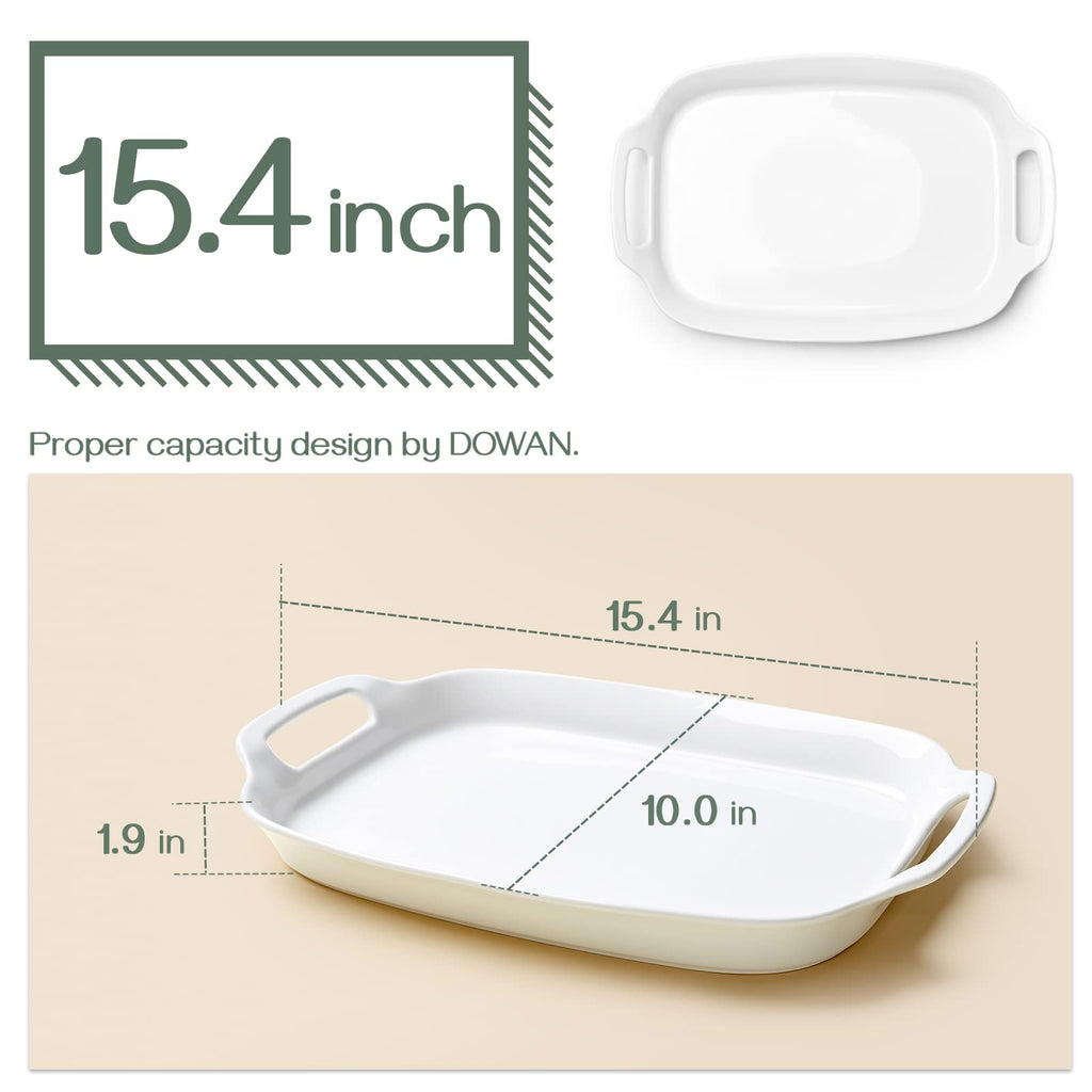 Serving Tray with Handles, 15.4" Large Platters for Wedding Decor, Porcelain Serving Dish for Entertaining, White