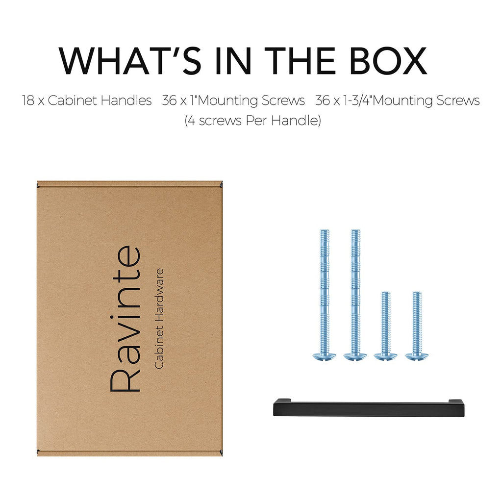 Matte Black Cabinet Handles Square Pulls 6-1/4 Inch 18 Pack