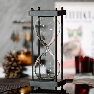 Large Fillable Hourglass Timer, Black Wooden Sandglass, Empty