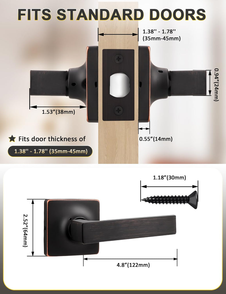 10 Pack Interior Passage Door Lever, Oil Rubbed Bronze Left or Right Handing for Closet and Hallway Doors,Square