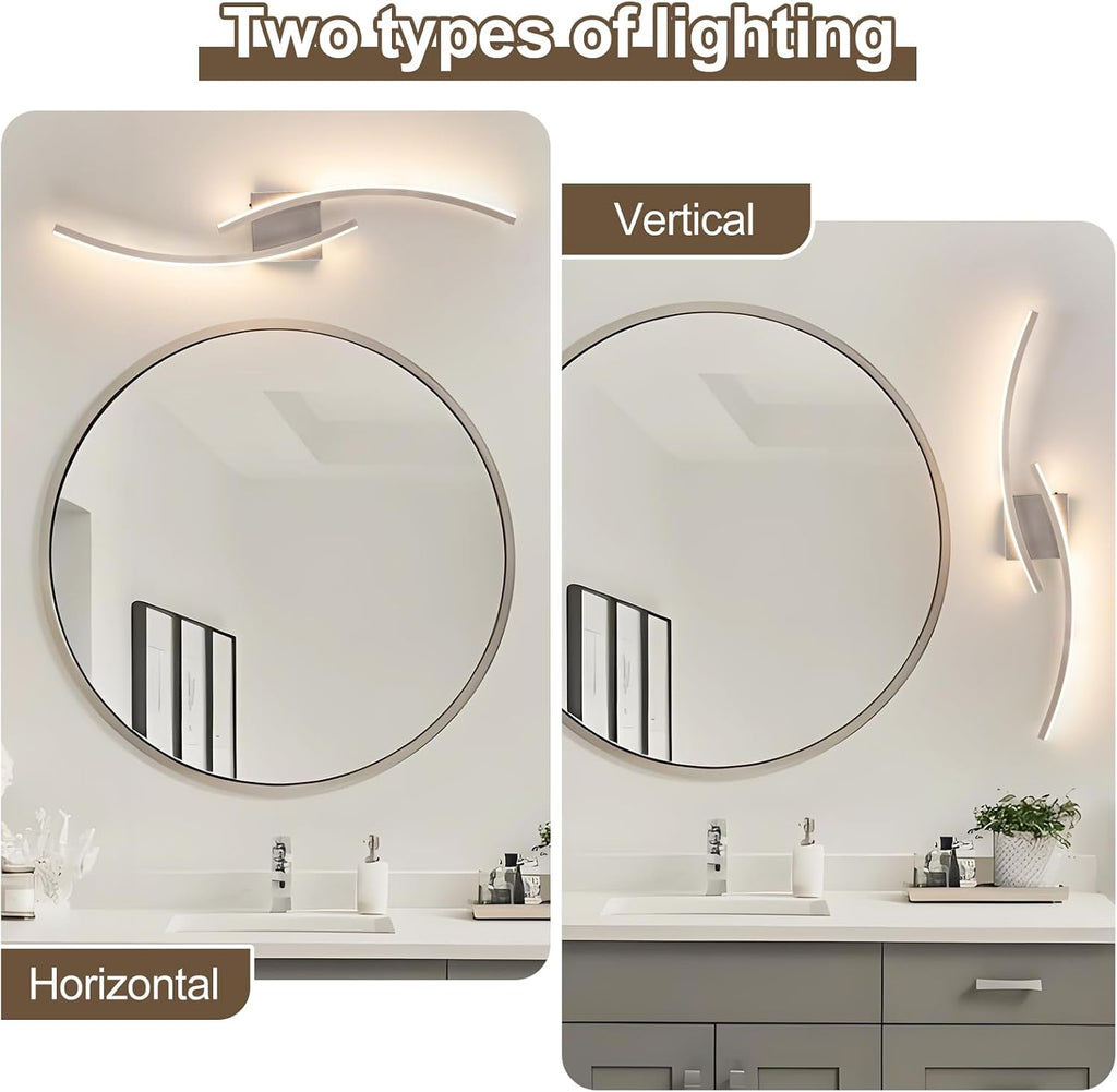 Hardwired 3000~6000K Modern Wall Sconce, 31.5IN Silver LED Wall Light Fixtures Brushed Nickel Wall Lights and Bedside