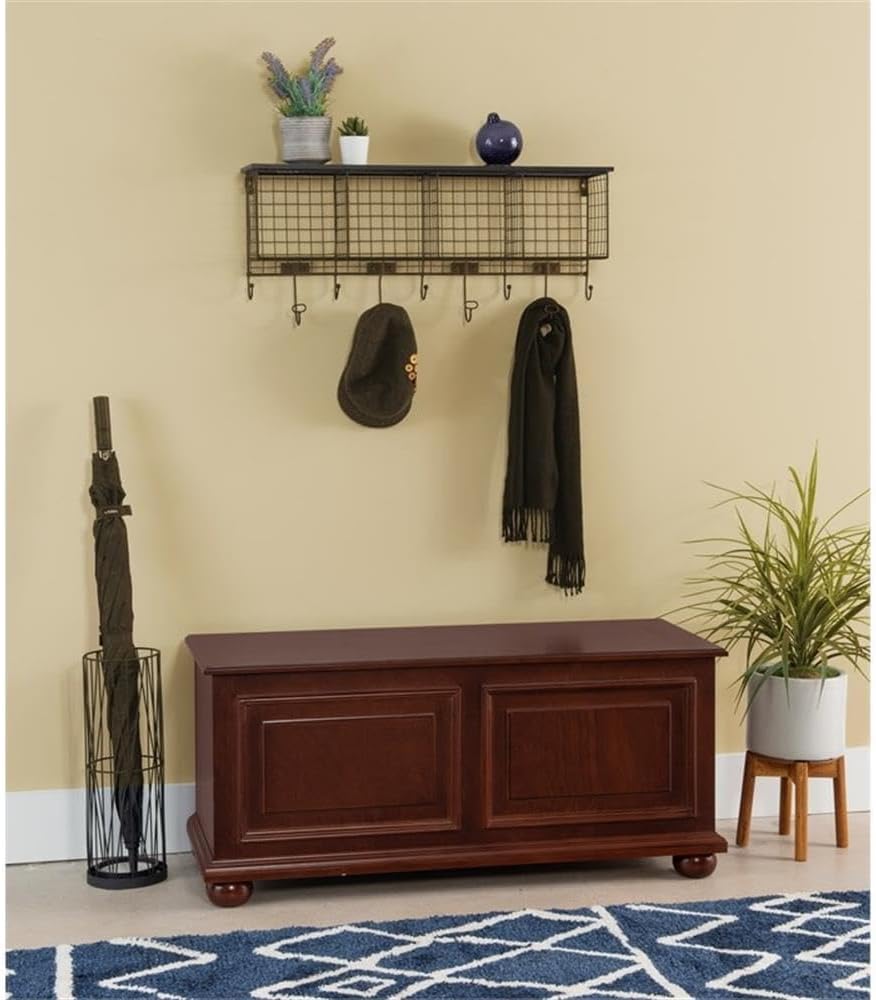 Contemporary MDF Rubberwood Chest, Cherry Finish, 40.5" w x 16.75" d x 18" h, Decorative Molding, Bun Feet, Lined