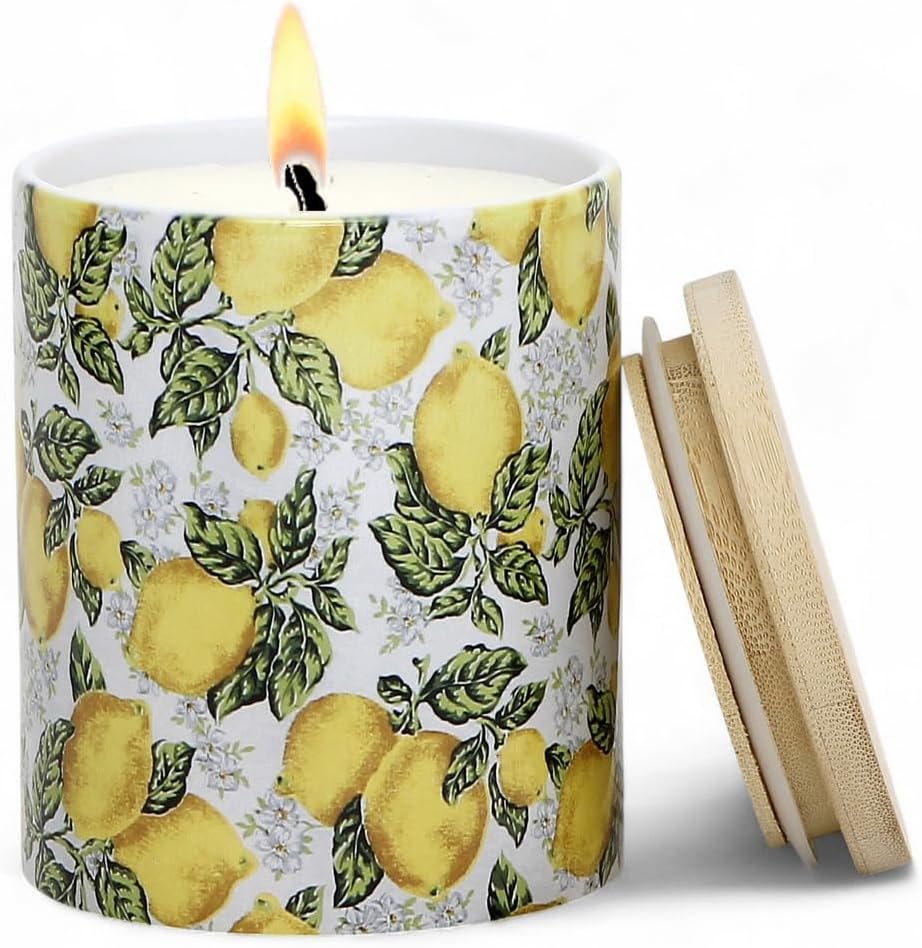 Positano Luxury Porcelain Soy Wax Candle - Eco-Friendly Hand-Poured Candle, Reusable Ceramic Tumbler, Long Burn Time