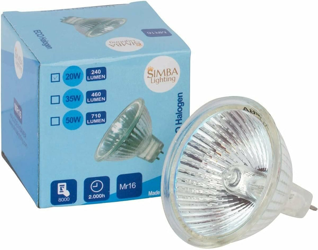 Halogen MR16 20W 12V Light Bulbs, GU5.3 Base, 2700K, 6 Pack