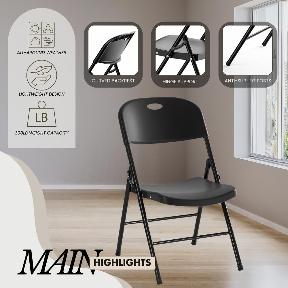 8-Pack Heavy Duty Plastic Folding Chair, 300 lbs Capacity Foldable Chairs for Indoor Outdoor, Stackable Portable