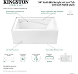 VTAM5432L22D 54-Inch Anti-Skid Acrylic 3-Wall Alcove Tub with Left Hand Drain, Glossy White