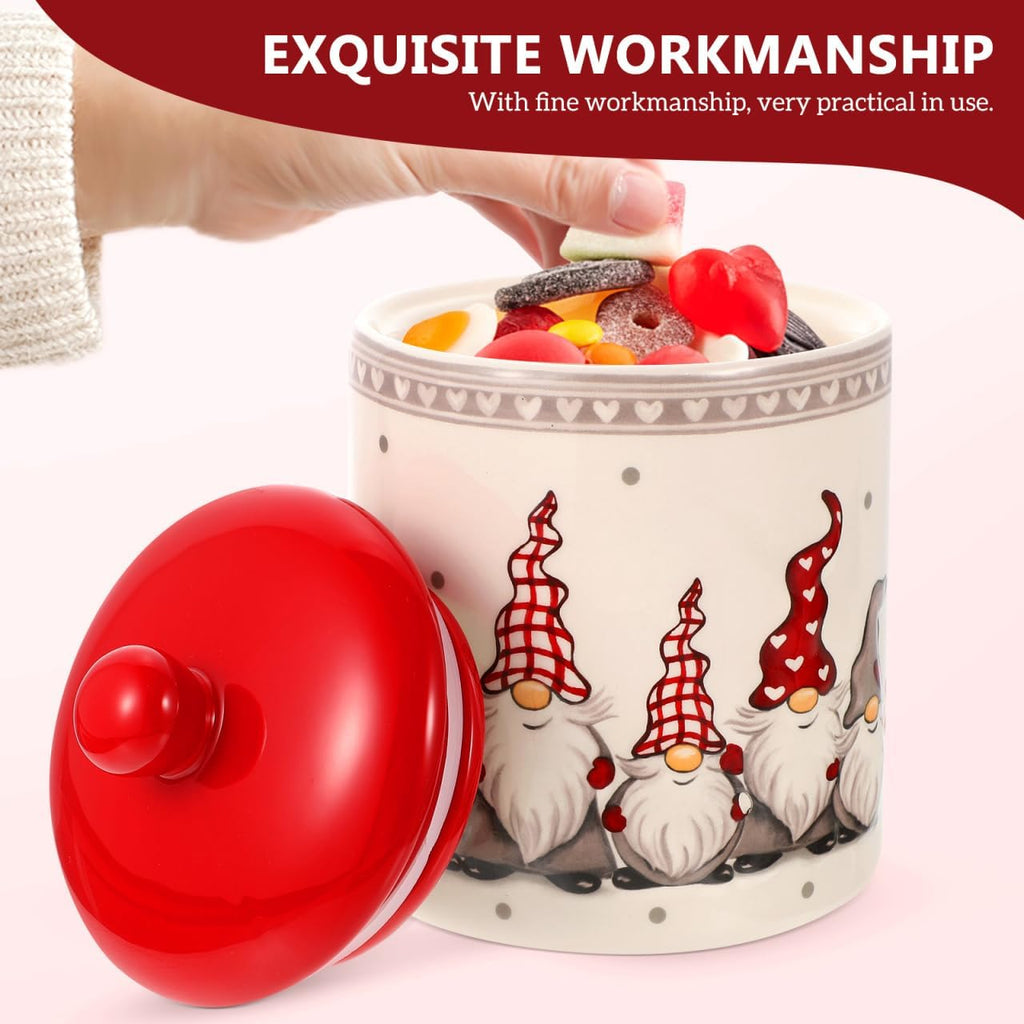 Gnome Cookie Jar, 5 X 7 Inch Ceramic Christmas Cookie Jar with Lids, Airtight Christmas Canisters Xmas Candy Dish