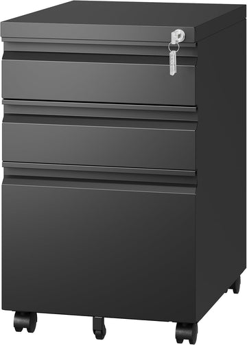 3 Drawer Mobile File Cabinet with Lock,Under Desk Metal Filing Cabinets Organizer Letters/Legal/A4((Fully