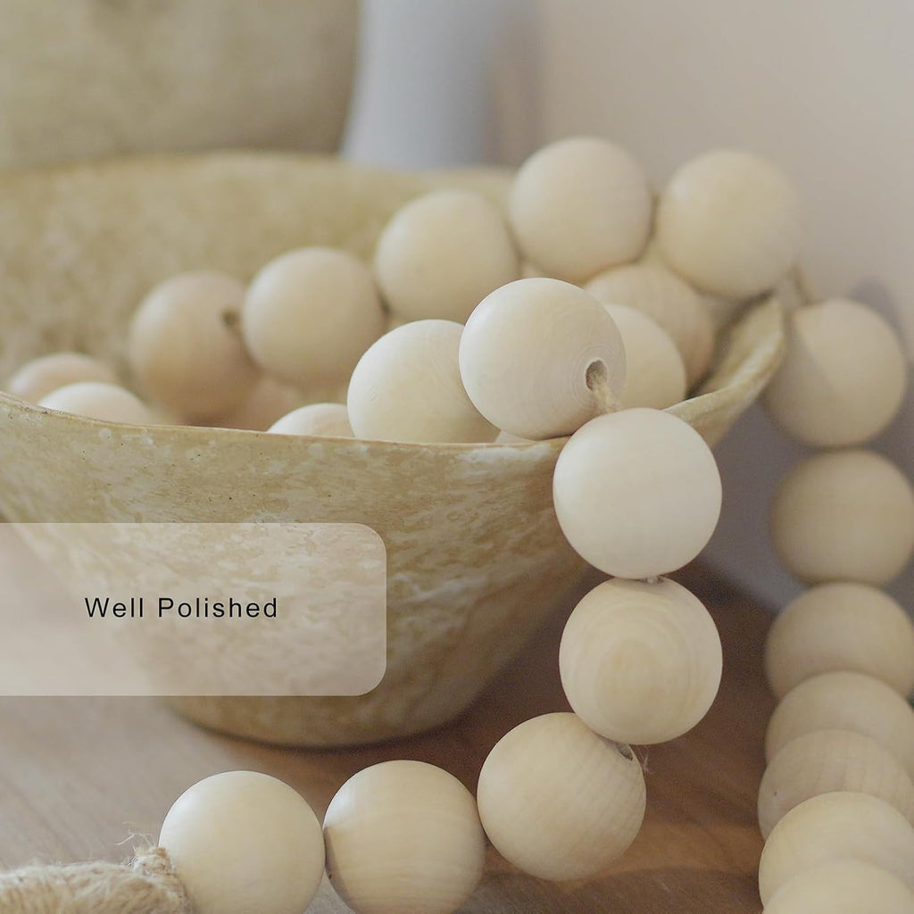 Extra Large Wood Bead Garland with 1.6" Diameter Wood Beads, Wooden Beads Garland with Tassels, Decorative Beads