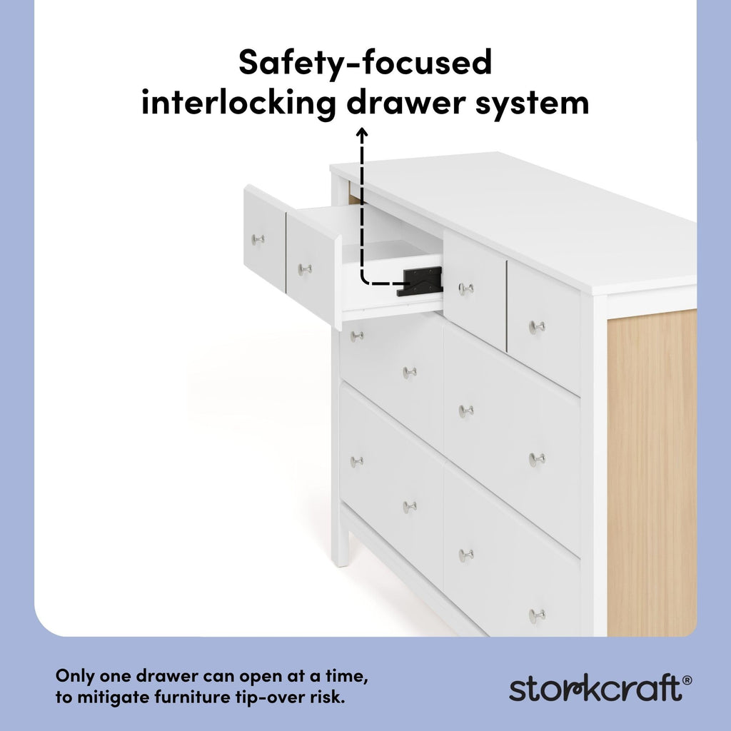 Horizon 6 Drawer Dresser, White with Driftwood