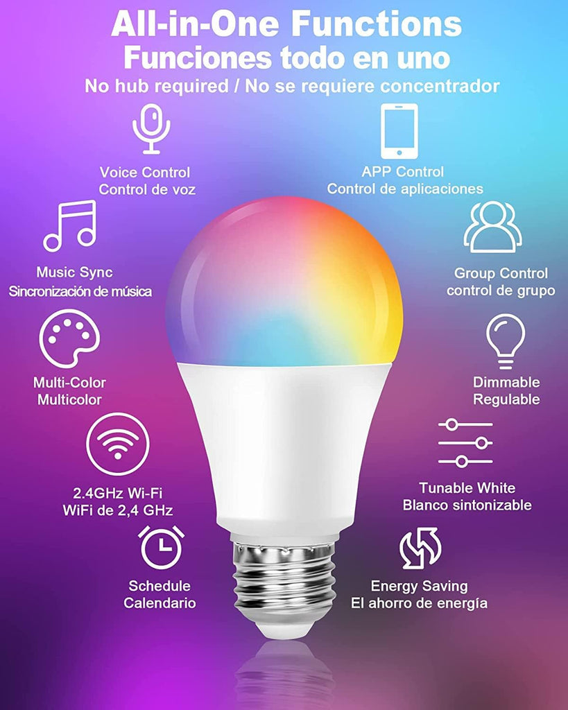 Smart Light Bulbs, Color Changing LED Bulbs for Alexa and Google Assistant, 2.4GHz WiFi and Bluetooth with Music