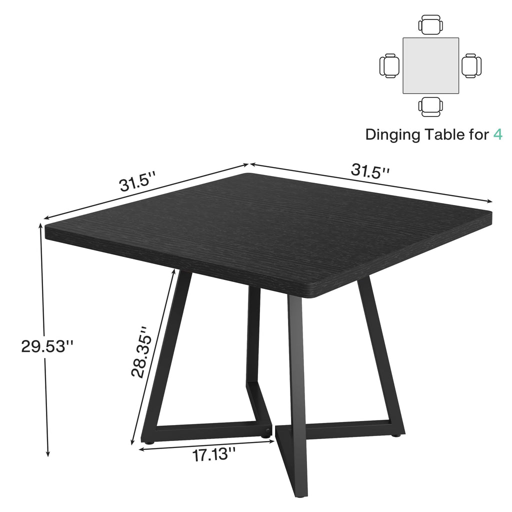 Square Dining Table for 2, 31.5" Industrial Dinner Table with Metal Base, Kitchen Table, Small Space, Apartment