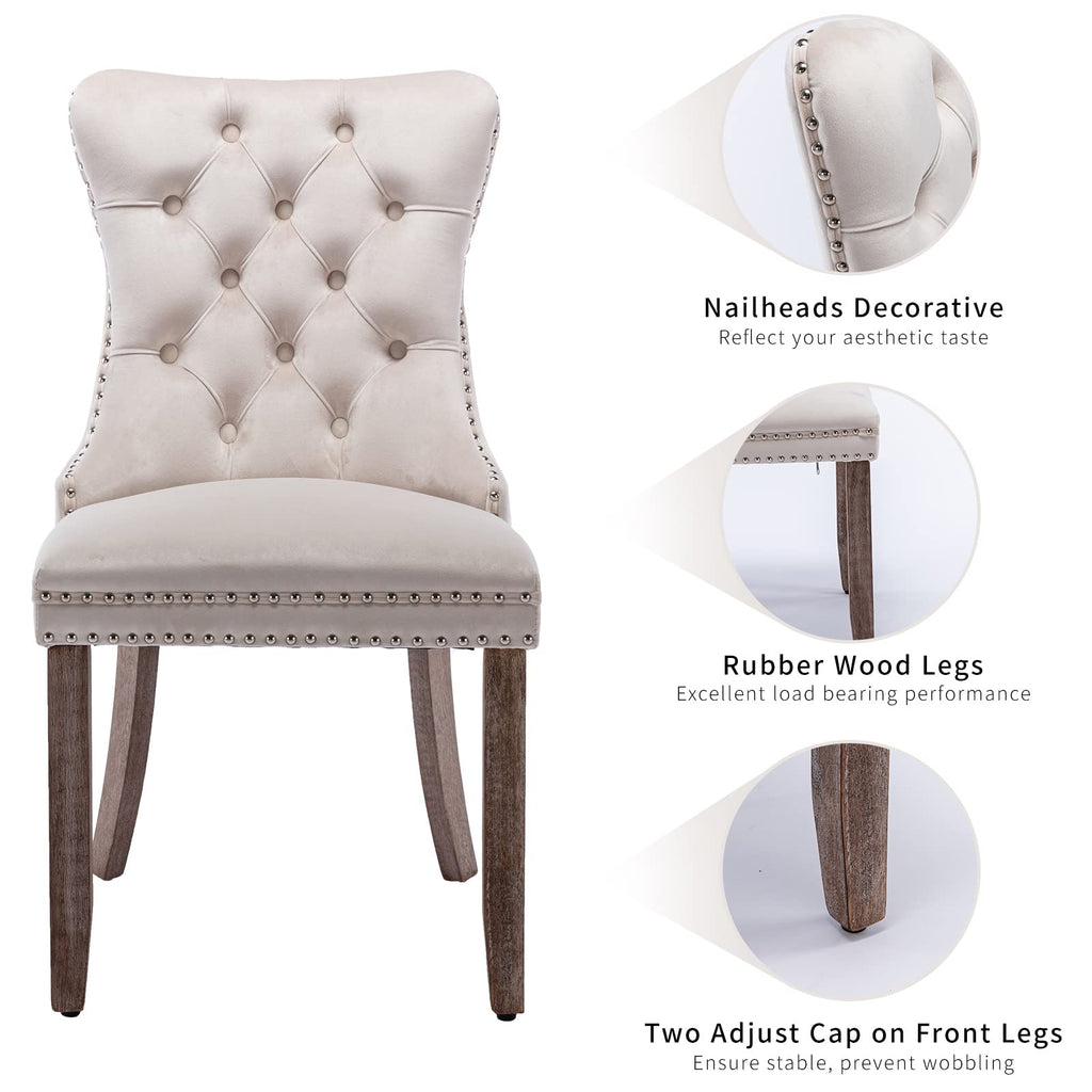 Beige Velvet Dining Chairs Set of 6, Tufted Kitchen & Dining Room Chairs