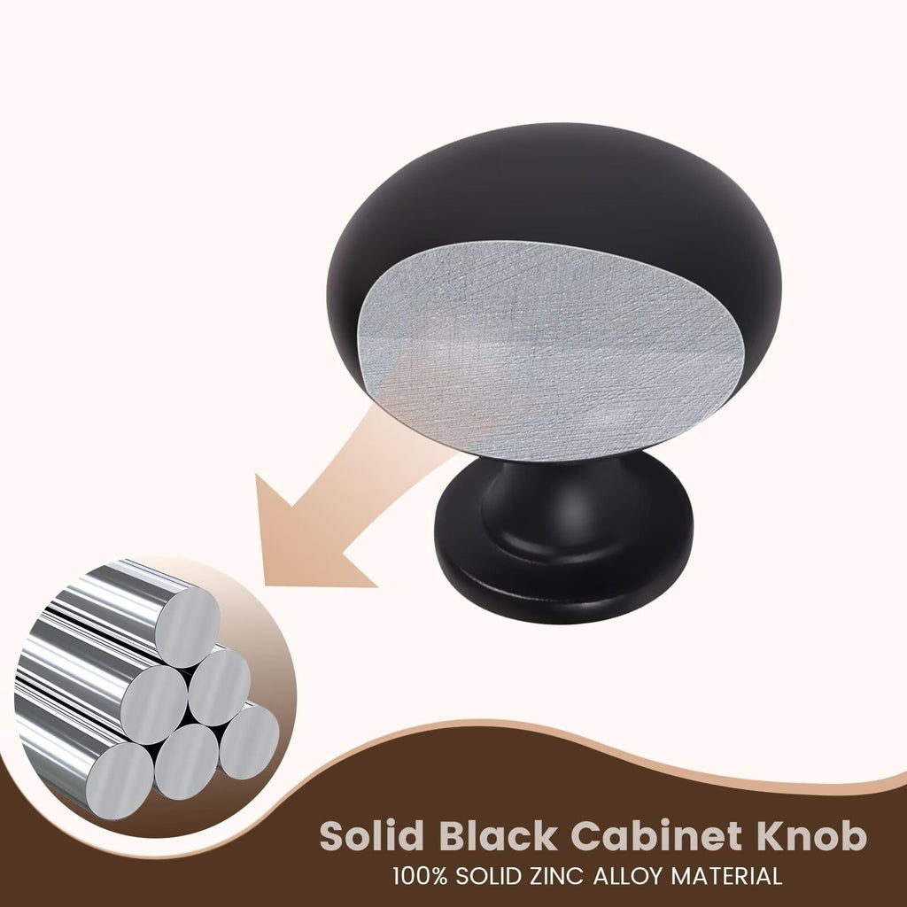 20 Pack Black Kitchen Cabinet Knobs, 1-3/16 Inch(29.5mm) Matte Black Drawer Knobs,Solid Round Dresser Knobs,Black