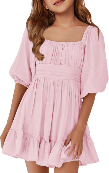 Girls Summer Dresses Square Neck Tie Backless Dress